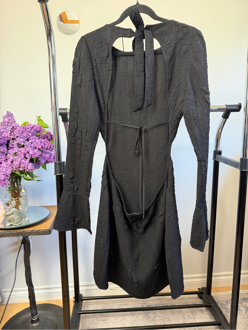 LPA Black Textured Long-Sleeve Tie-Back Mini Dress - Picture 4 of 5